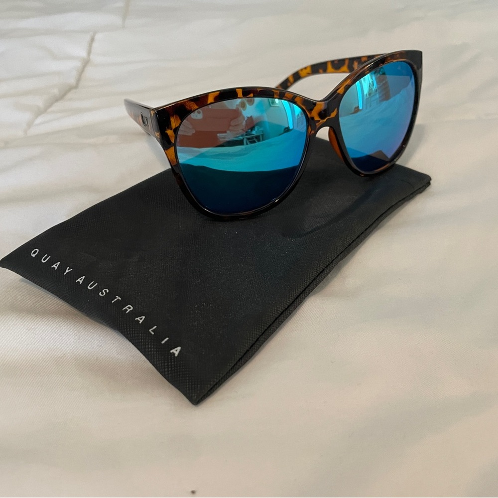 Quay Australia Tortoise Sunglasses with Reflective Blue Lenses